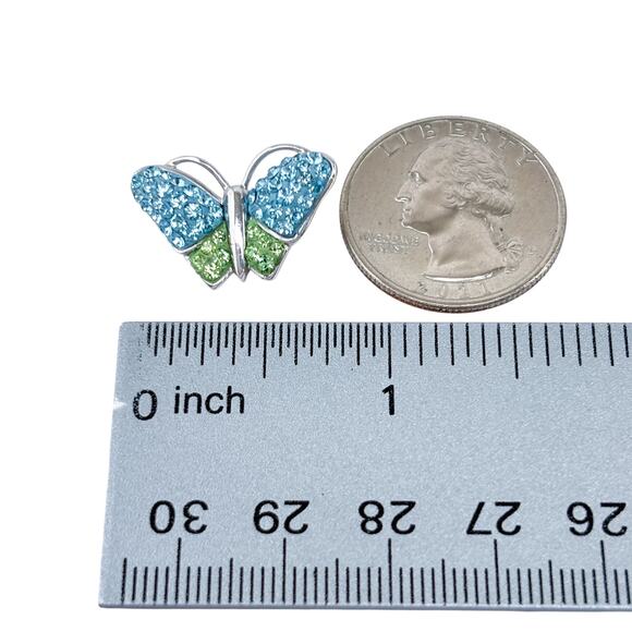 Vintage Sterling Silver 925 Blue Green Crystal Butterfly Pendant - Picture 6 of 7